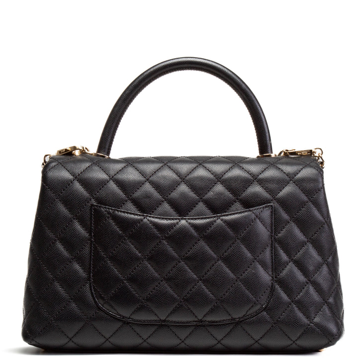 Bolso de colgajo de mango de coco de caviar chanel - negro