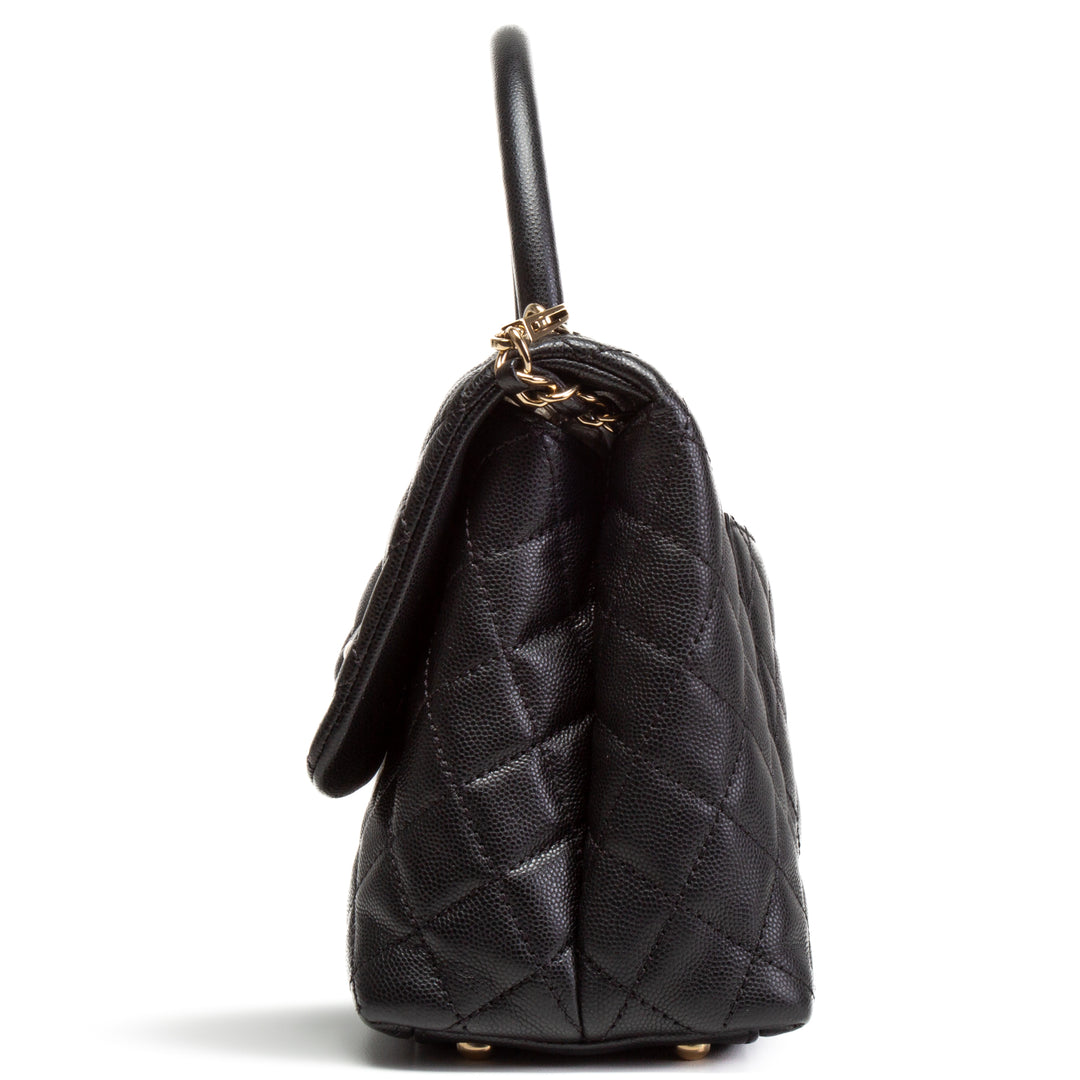 Bolso de colgajo de mango de coco de caviar chanel - negro