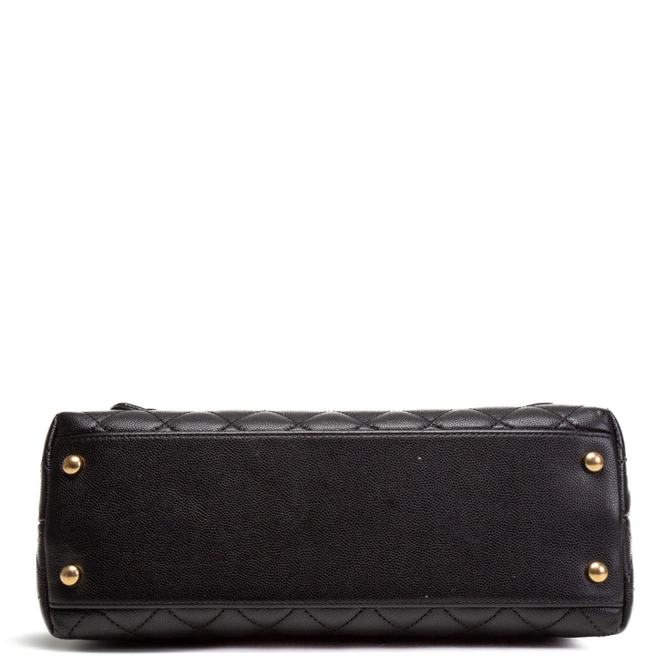 Bolso de colgajo de mango de coco de caviar chanel - negro