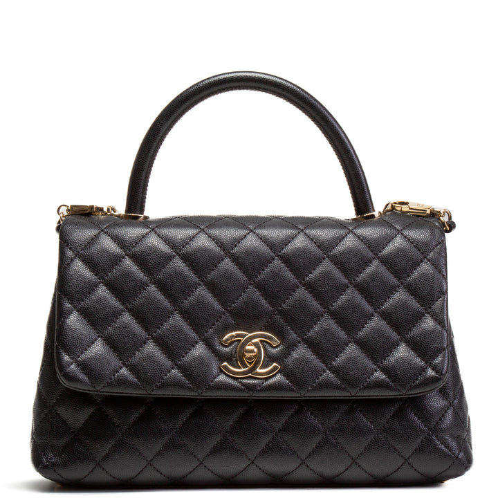 Bolso de colgajo de mango de coco de caviar chanel - negro