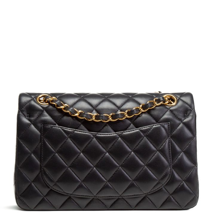 Bolso de hombro de doble colgilla de piel pequeña de chanel - negro