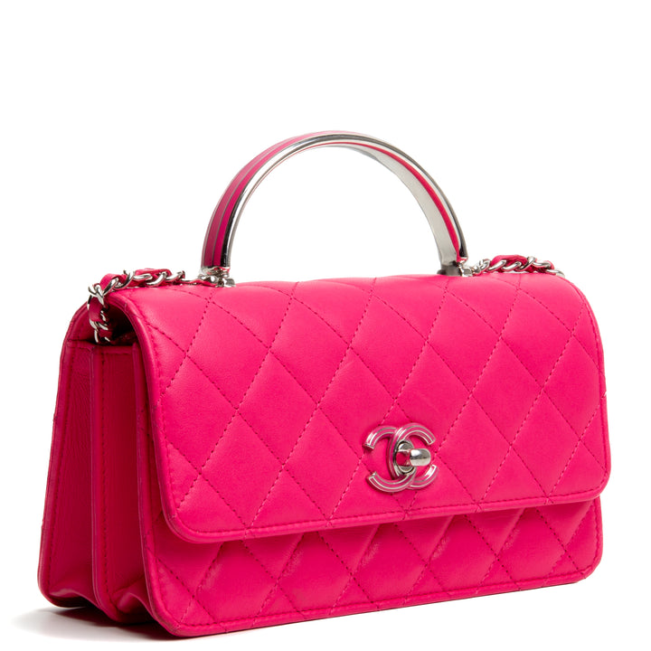 Billetera de chanel en la cadena con manija superior - rosa fuerte - venta final de salida