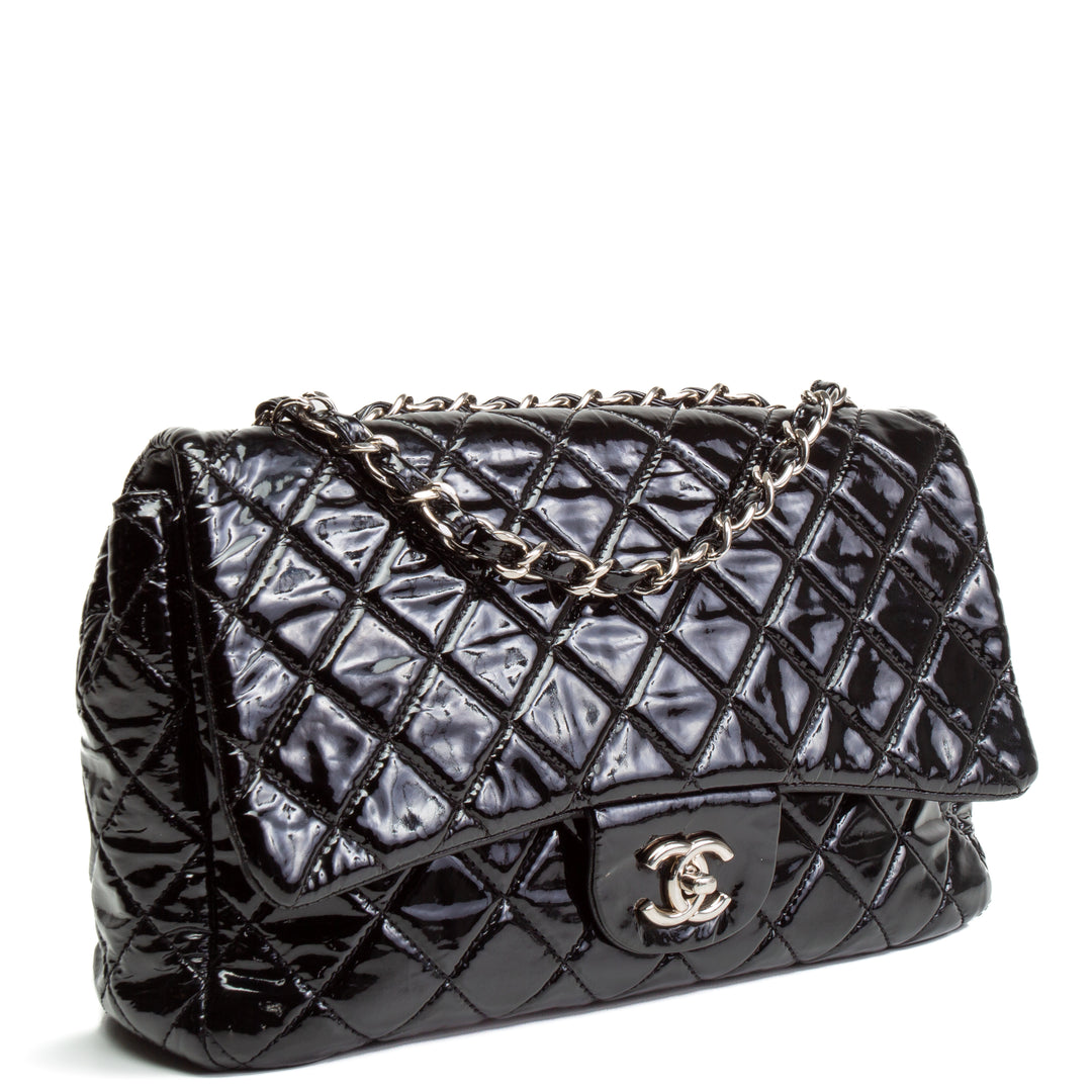 Flap simple de Chanel Jumbo - Black Patent Leather - Outlet Final Sale