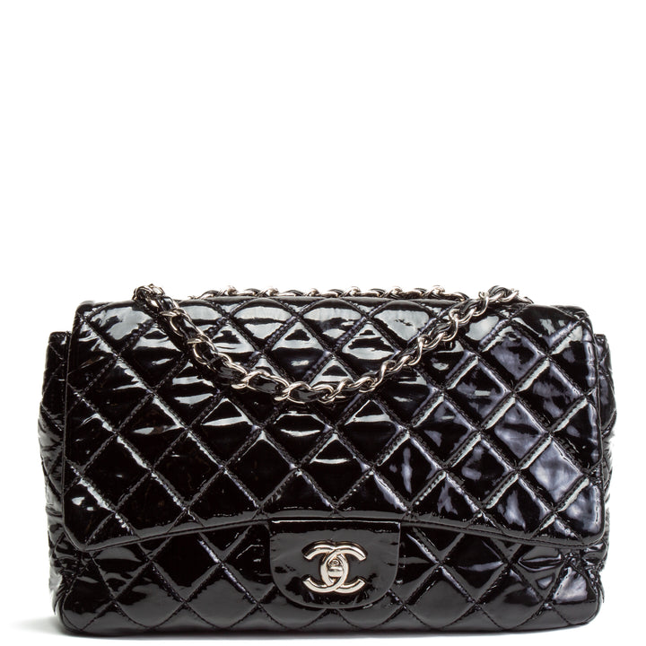 Flap simple de Chanel Jumbo - Black Patent Leather - Outlet Final Sale