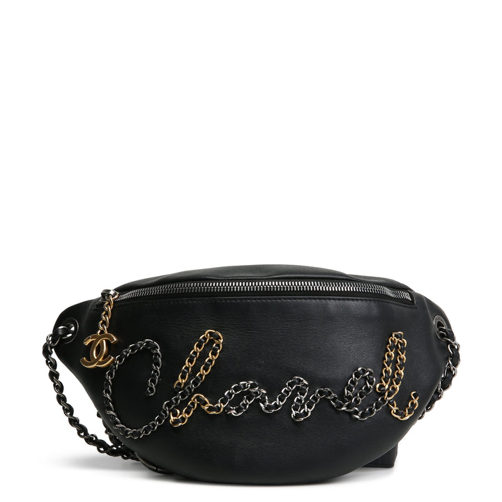 Bolsa de cintura de Chanel Chain 20S Signe - Negro