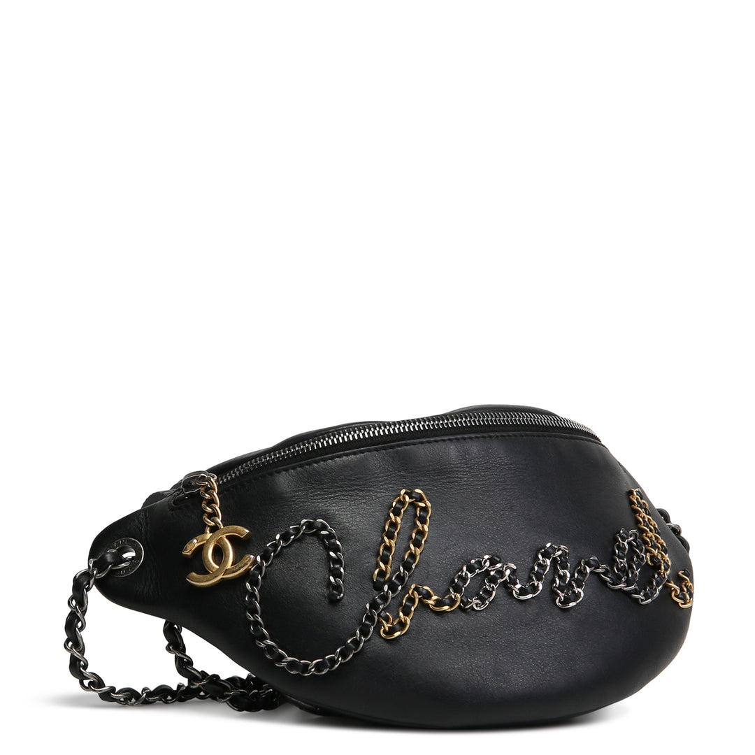 Bolsa de cintura de Chanel Chain 20S Signe - Negro