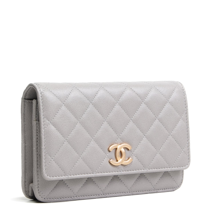 Billetera acolchada de chanel en la cadena - gris