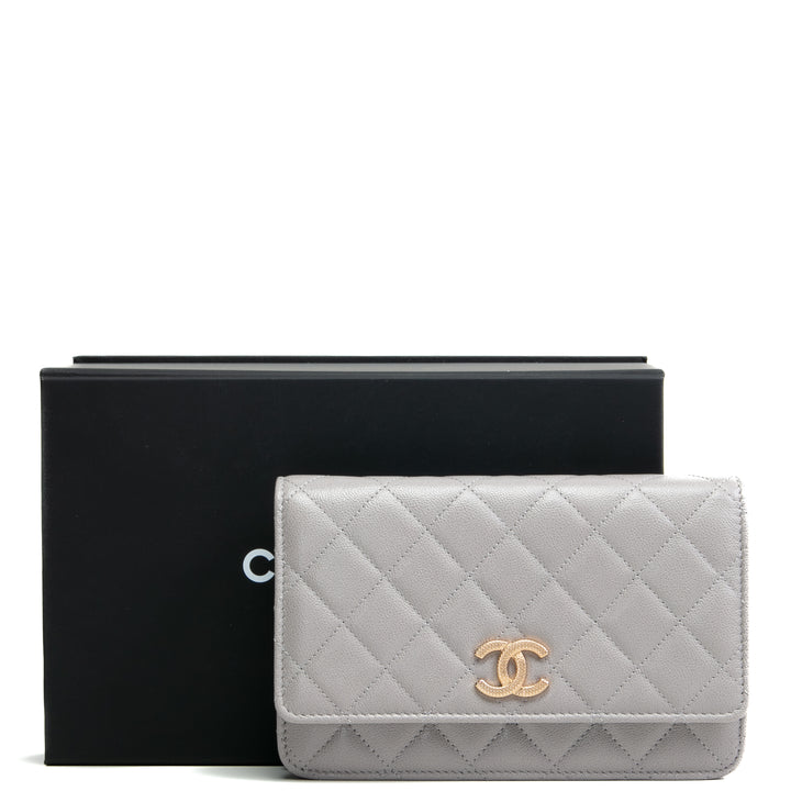 Billetera acolchada de chanel en la cadena - gris