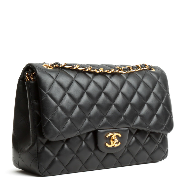 Chanel Jumbo Double Slap Lambsker Lambsker con oro