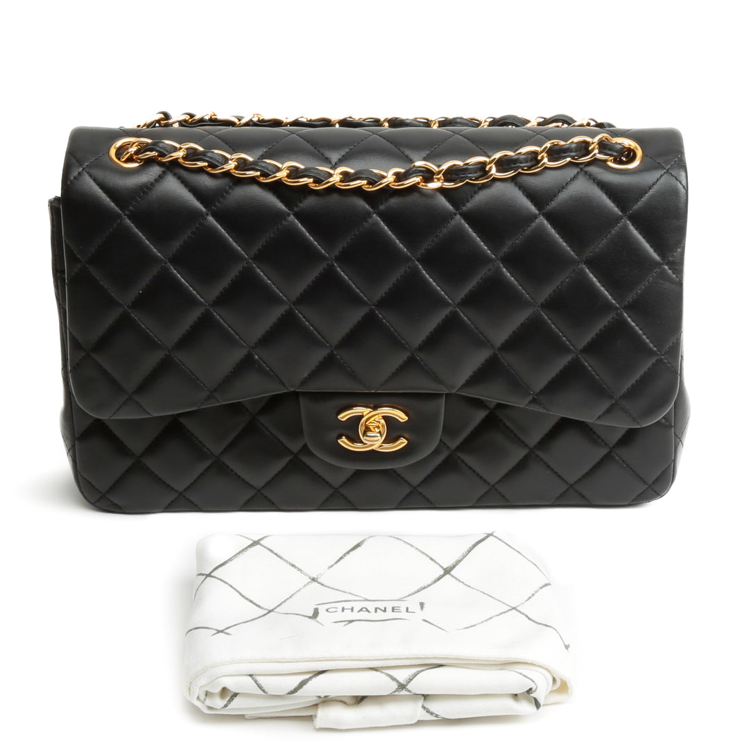 Chanel Jumbo Double Slap Lambsker Lambsker con oro