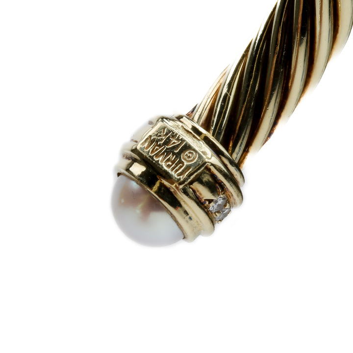 David Yurman 14k Perraz de cable de perlas de oro amarillo y cable de diamantes - Venta final