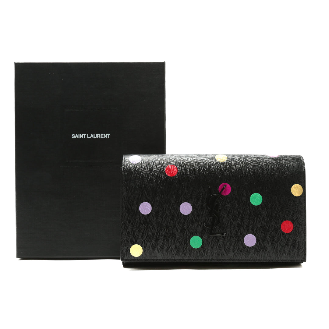 Saint Laurent Kate Small Monogram Polka -dot "confeti" billetera en la bolsa de cadena - negro