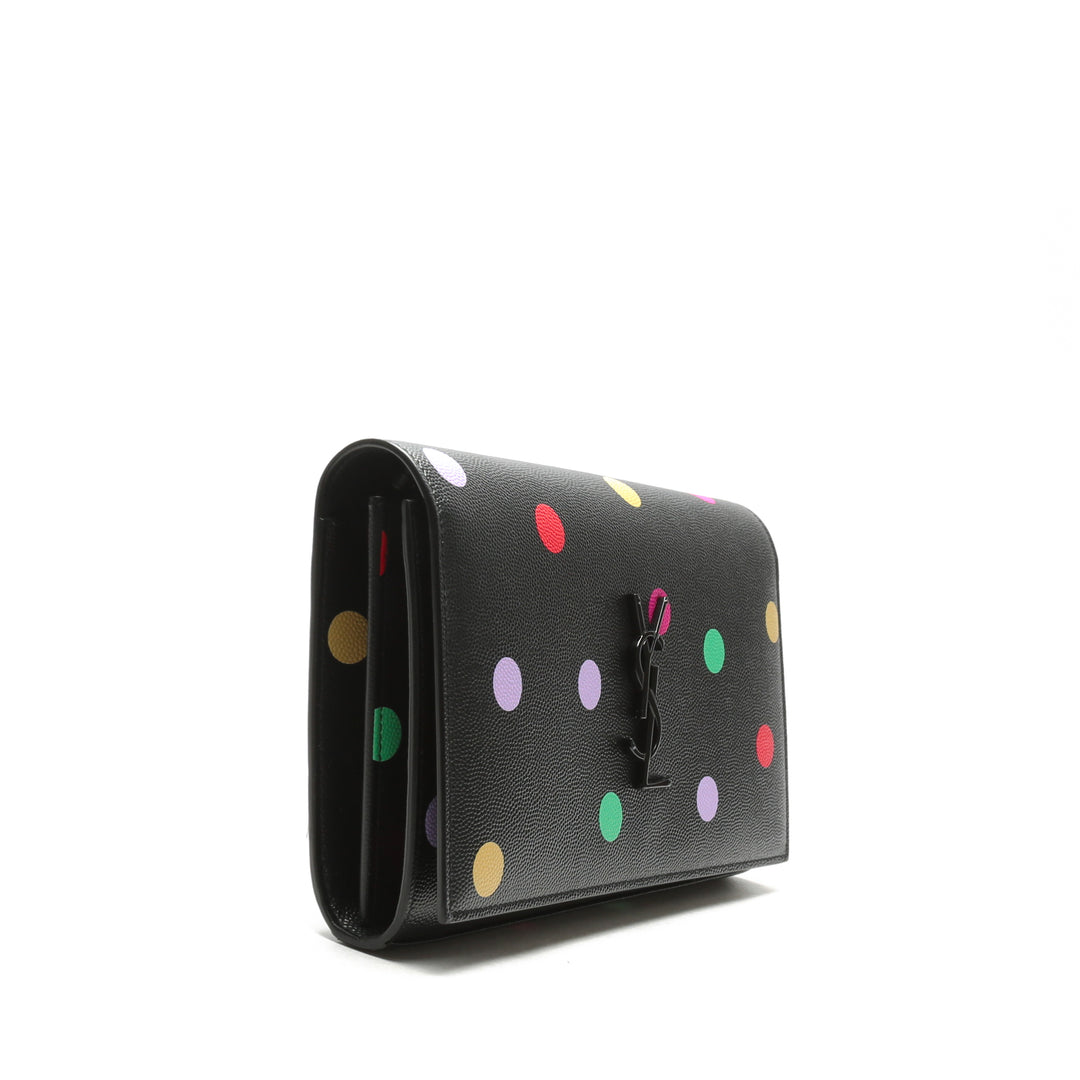 Saint Laurent Kate Small Monogram Polka -dot "confeti" billetera en la bolsa de cadena - negro