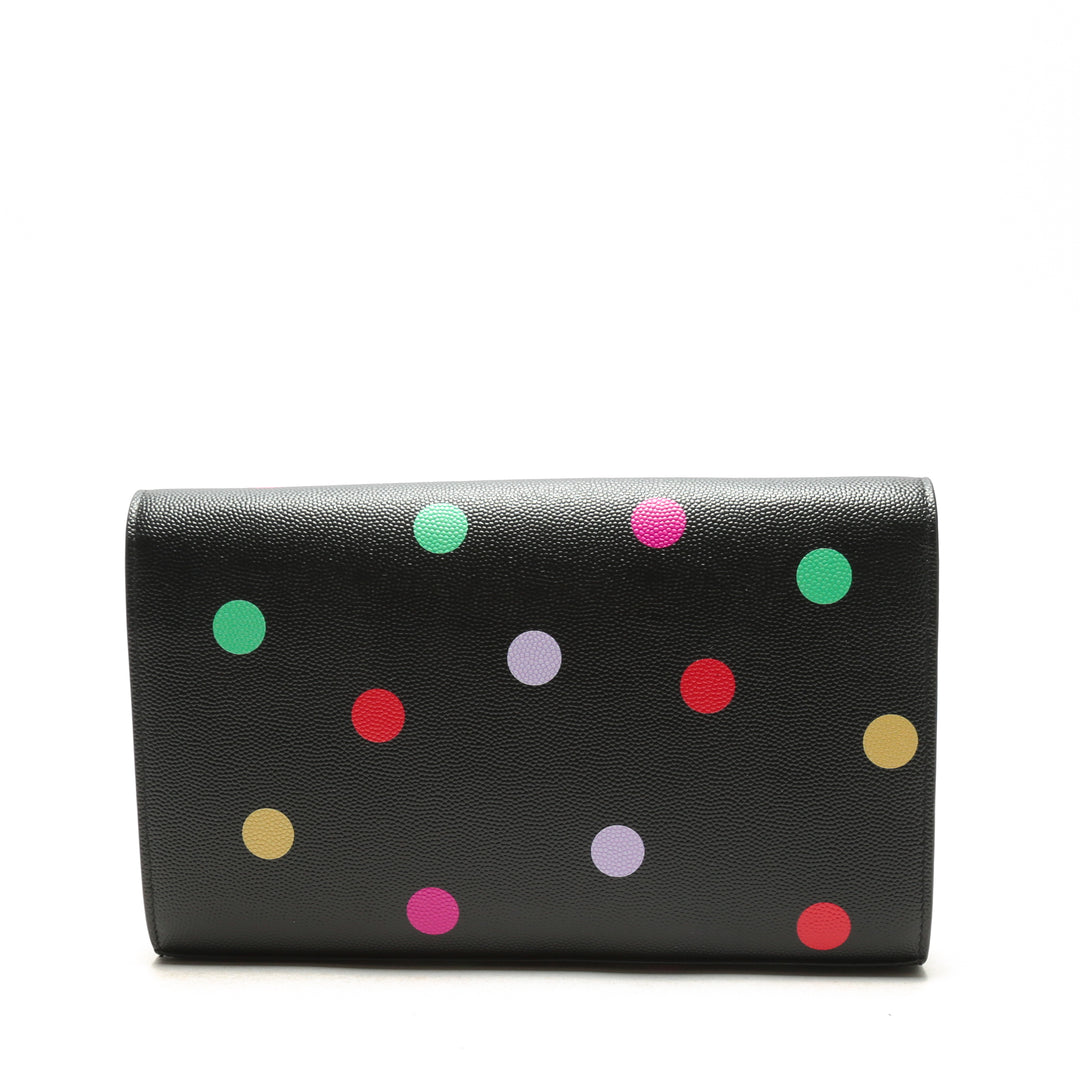 Saint Laurent Kate Small Monogram Polka -dot "confeti" billetera en la bolsa de cadena - negro