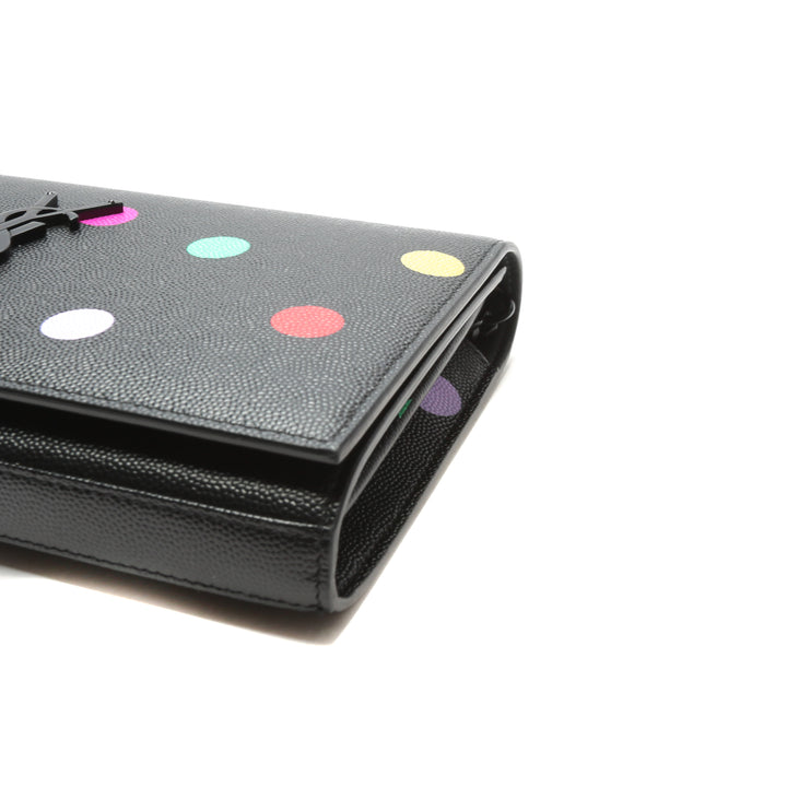 Saint Laurent Kate Small Monogram Polka -dot "confeti" billetera en la bolsa de cadena - negro