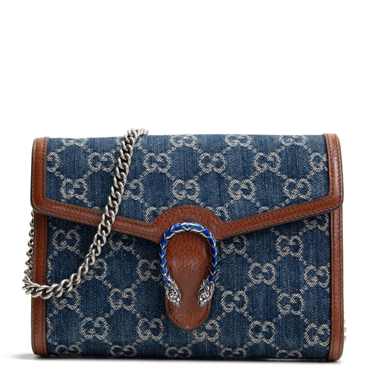 Gucci Dioniso denim billetera de cadena pequeña