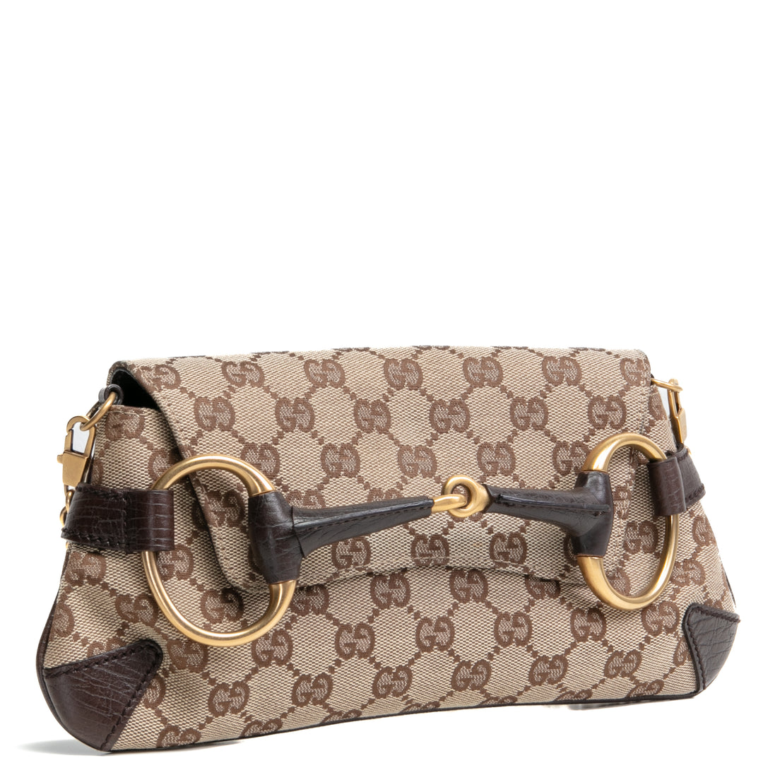 Bolso de hombro de la cadena de caballos de lienzo Gucci GG