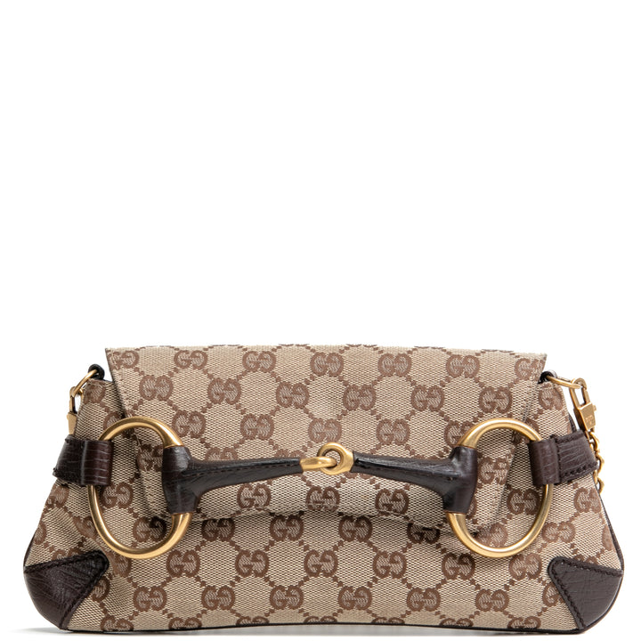 Bolso de hombro de la cadena de caballos de lienzo Gucci GG