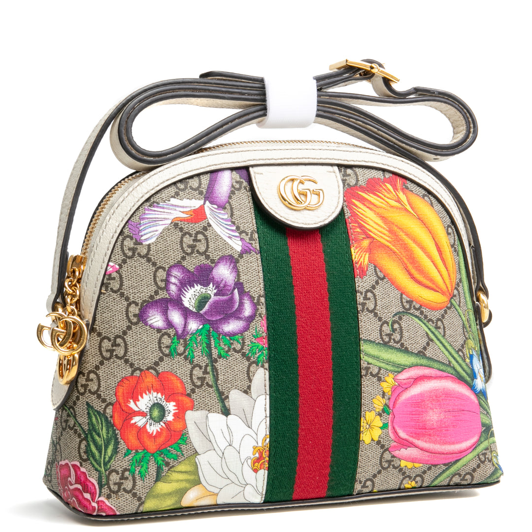 Gucci GG Supreme Flora Ophidia Small Crossbody-White Outlet Final Venta