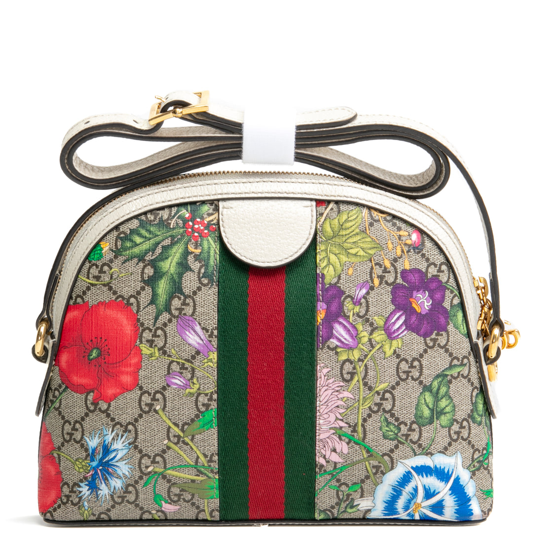 Gucci GG Supreme Flora Ophidia Small Crossbody-White Outlet Final Venta