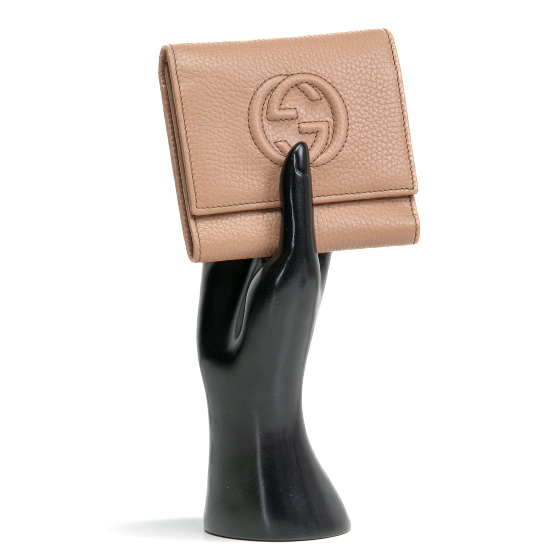 GUCCI Leather Soho Trifold Wallet- Nude OUTLET FINAL SALE