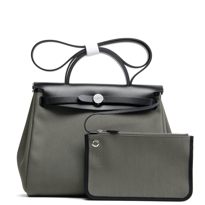 Hermes Herbag Zip Returne 31 Vert de Gris/Noir- Dark Green/Black