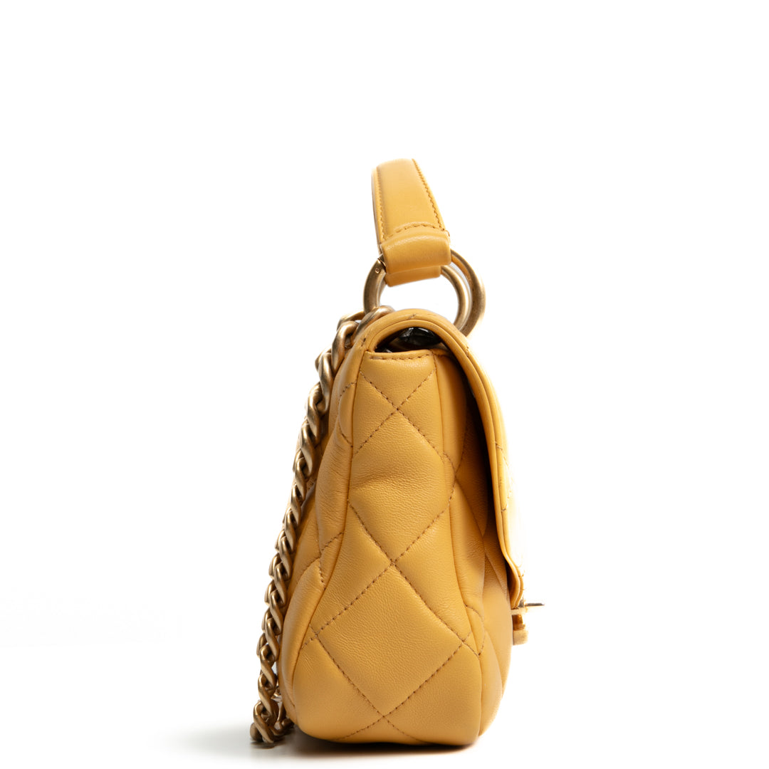 CHANEL Top Handle Flap Bag Mustard Yellow - OUTLET FINAL SALE