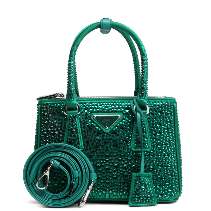 Prada Galleria Satin Crystal Mini Bag - Verde