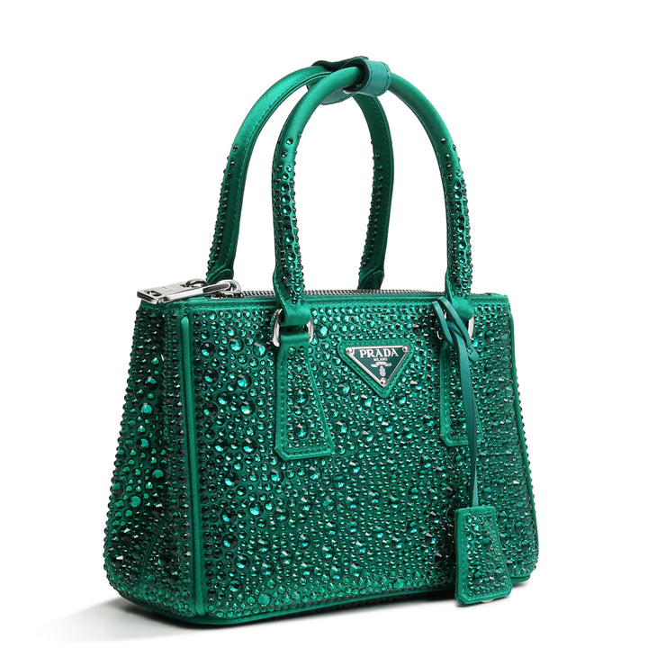 Prada Galleria Satin Crystal Mini Bag - Verde