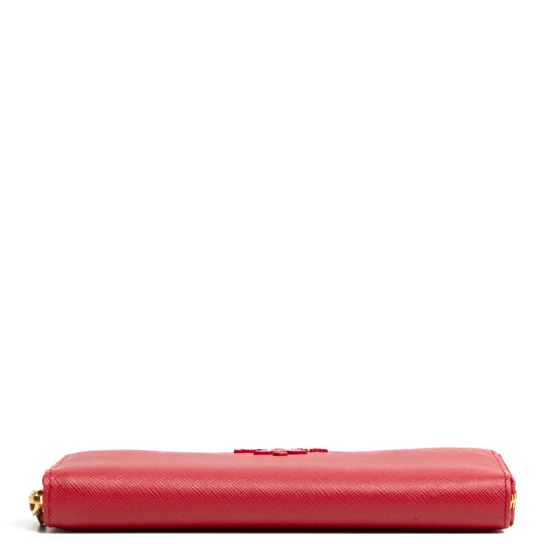 Prada Saffiano Lux Leather Willet Continental - Rojo