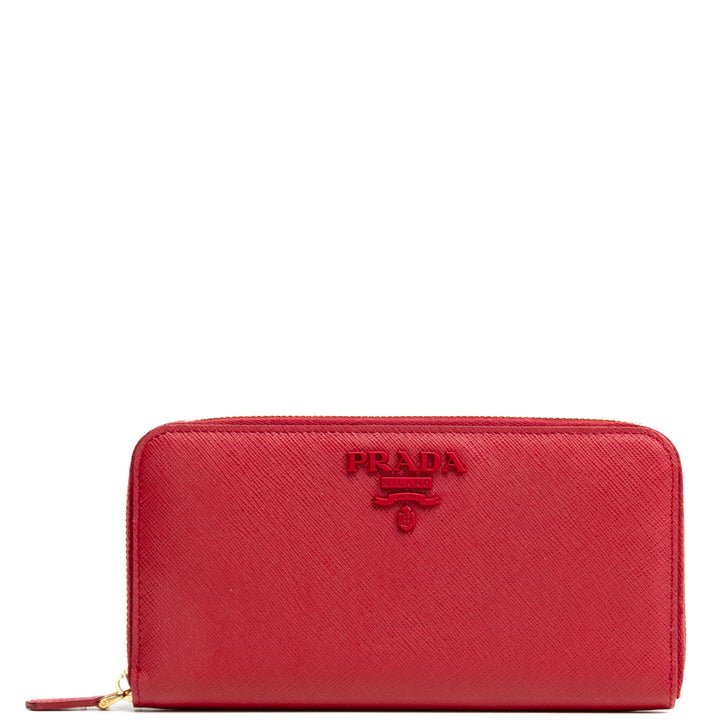 Prada Saffiano Lux Leather Willet Continental - Rojo