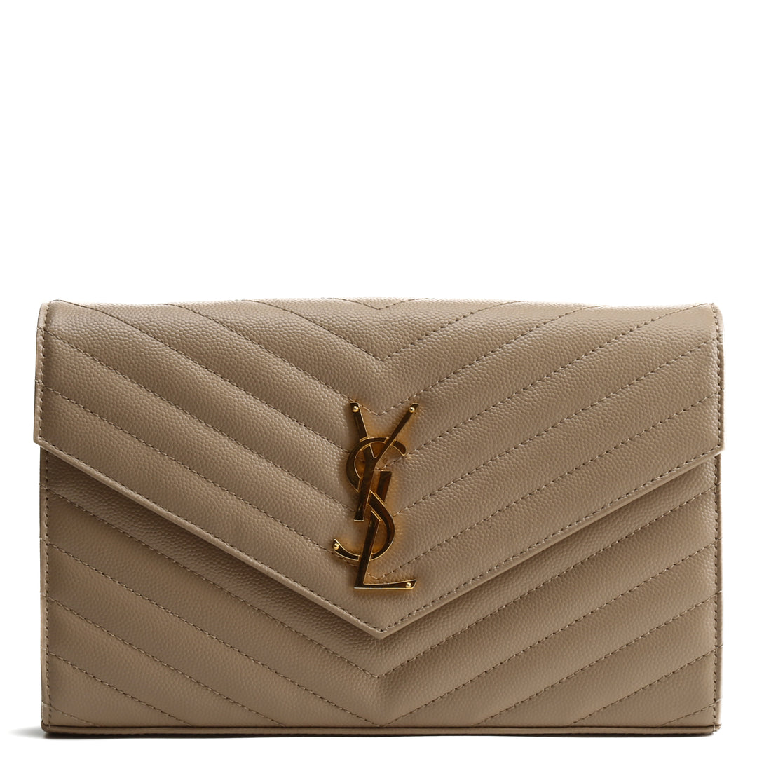 Saint Laurent Cassandre Sobre Chain Billet - Beige oscuro