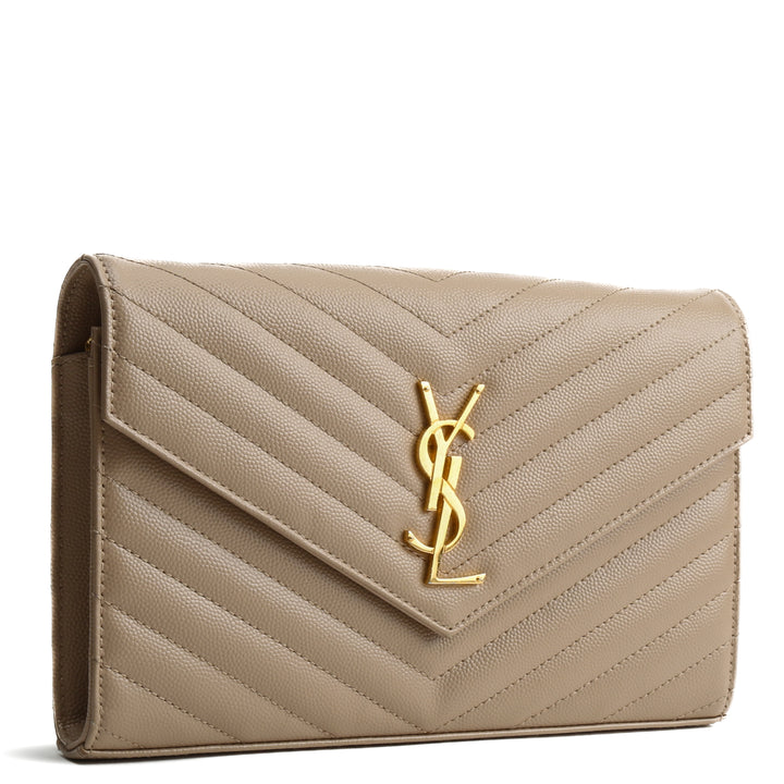 Saint Laurent Cassandre Sobre Chain Billet - Beige oscuro