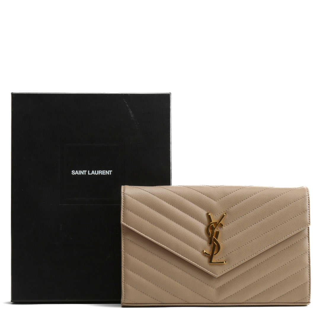 Saint Laurent Cassandre Sobre Chain Billet - Beige oscuro