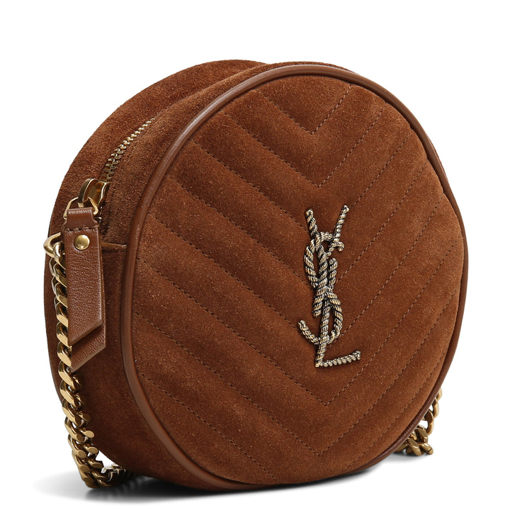 SAINT LAURENT Suede Round Vinyle Crossbody - Brown